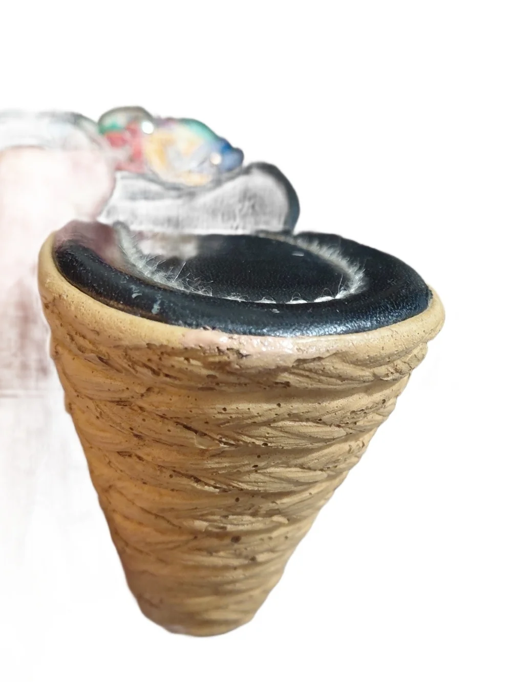 Vintage Black Leather Wedge Slide with Multicolor Flower Accent Size 8-8.5